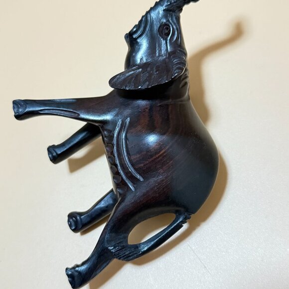 Wooden Elephant Carved Figure 6” X  7” Solid Wood Statue - Picture 4 of 4